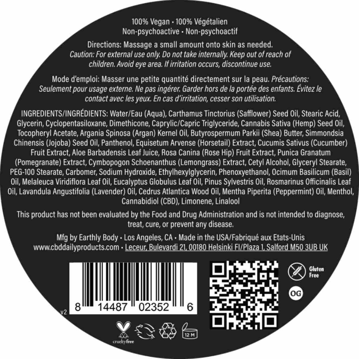 CBDDaily IntensiveCream 8oz OriginalStrength ingredients - Surprise Parties